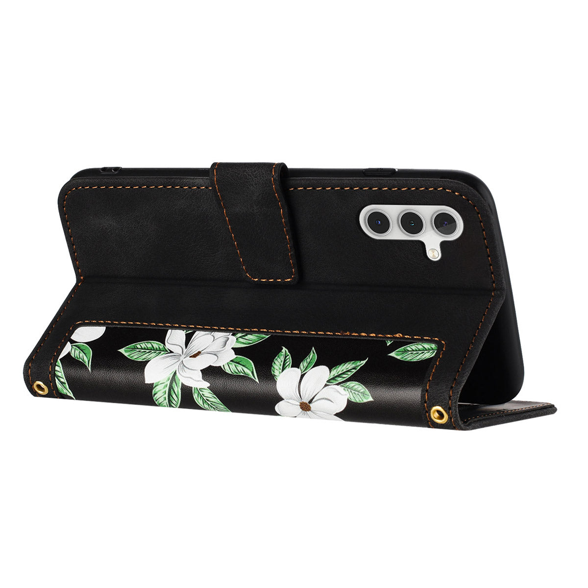 For Samsung Galaxy A16 5G / A16 4G Case PU Leather Floral Phone Cover with Card Slots - Black