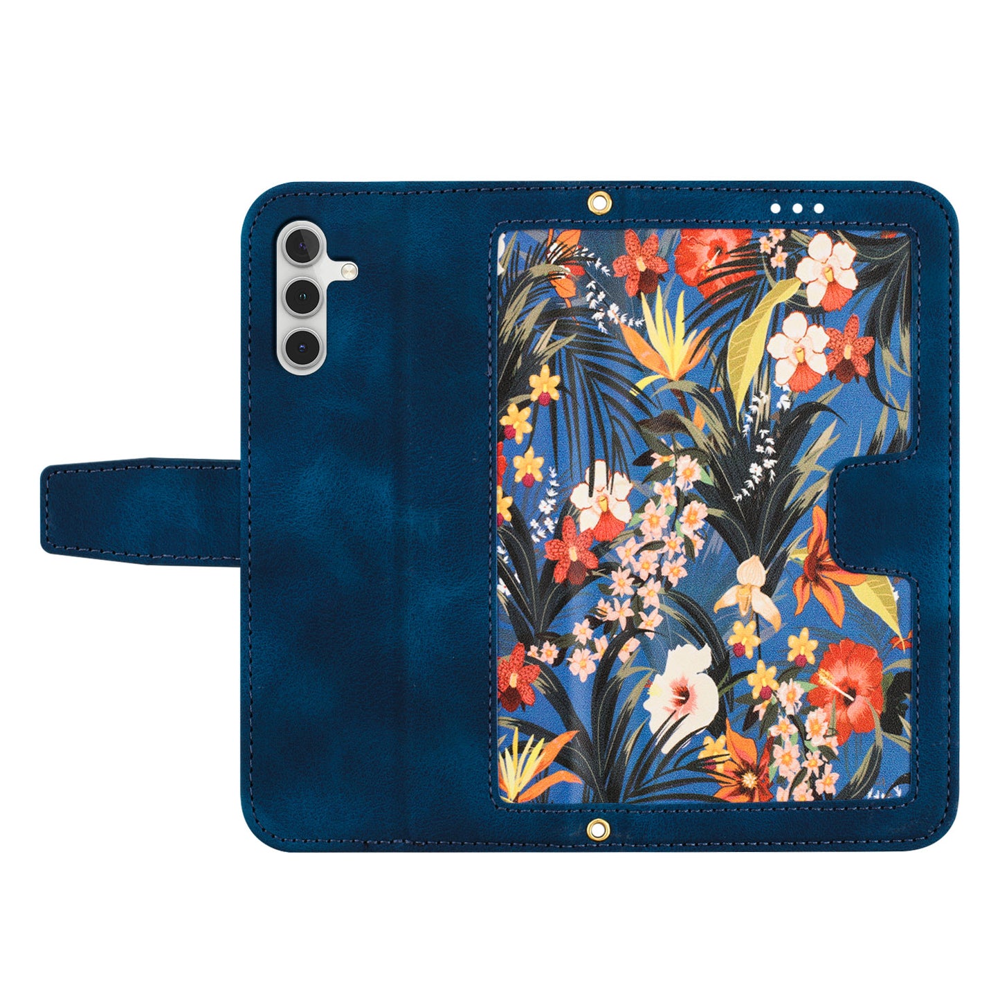 For Samsung Galaxy A16 5G / A16 4G Case PU Leather Floral Phone Cover with Card Slots - Dark Blue