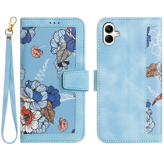 For Samsung Galaxy A06 Case PU Leather Floral Phone Cover with Card Slots - Baby Blue