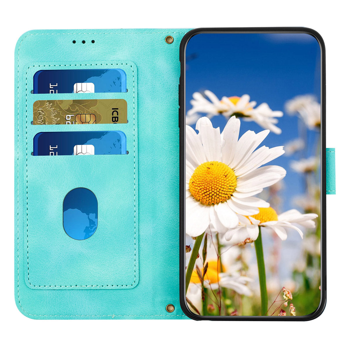 For Samsung Galaxy A06 Case PU Leather Floral Phone Cover with Card Slots - Green