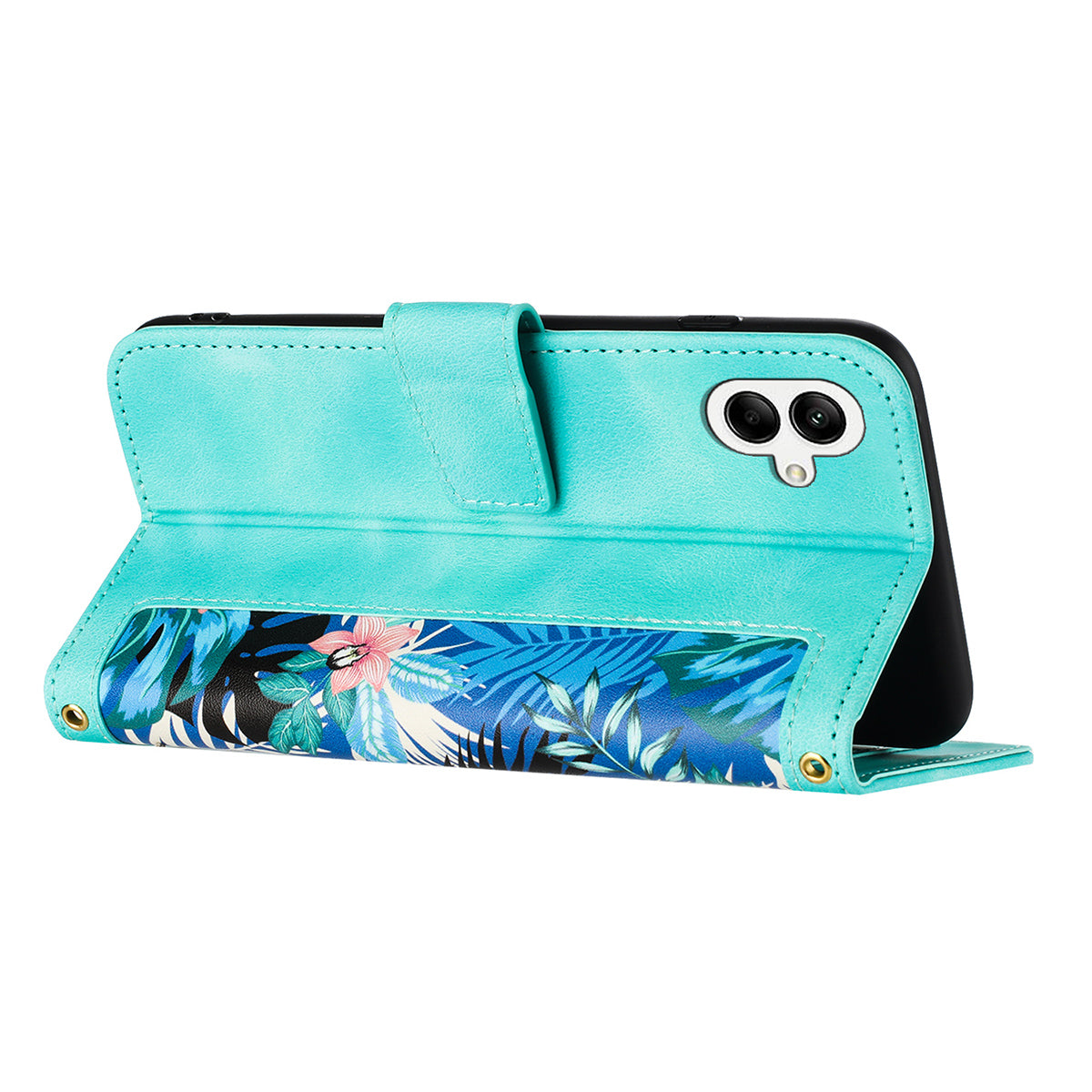 For Samsung Galaxy A06 Case PU Leather Floral Phone Cover with Card Slots - Green
