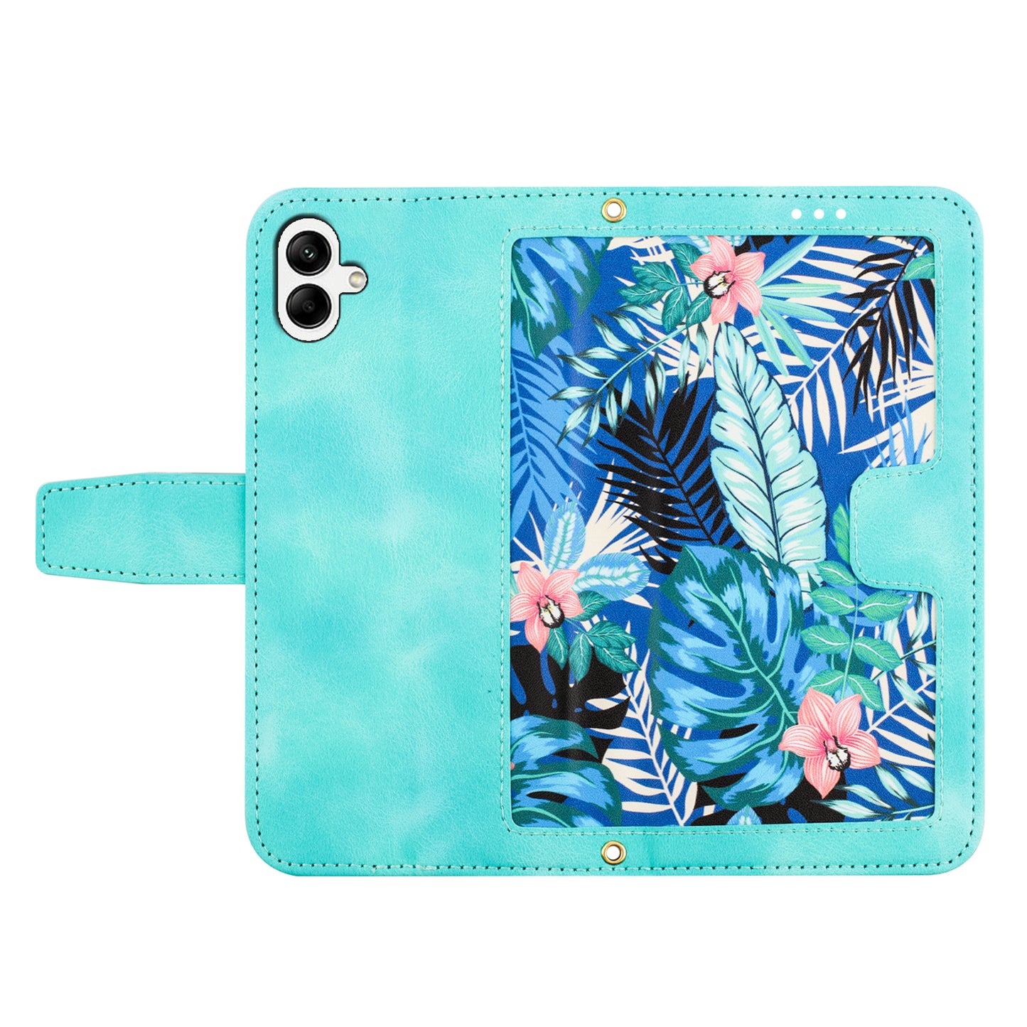 For Samsung Galaxy A06 Case PU Leather Floral Phone Cover with Card Slots - Green