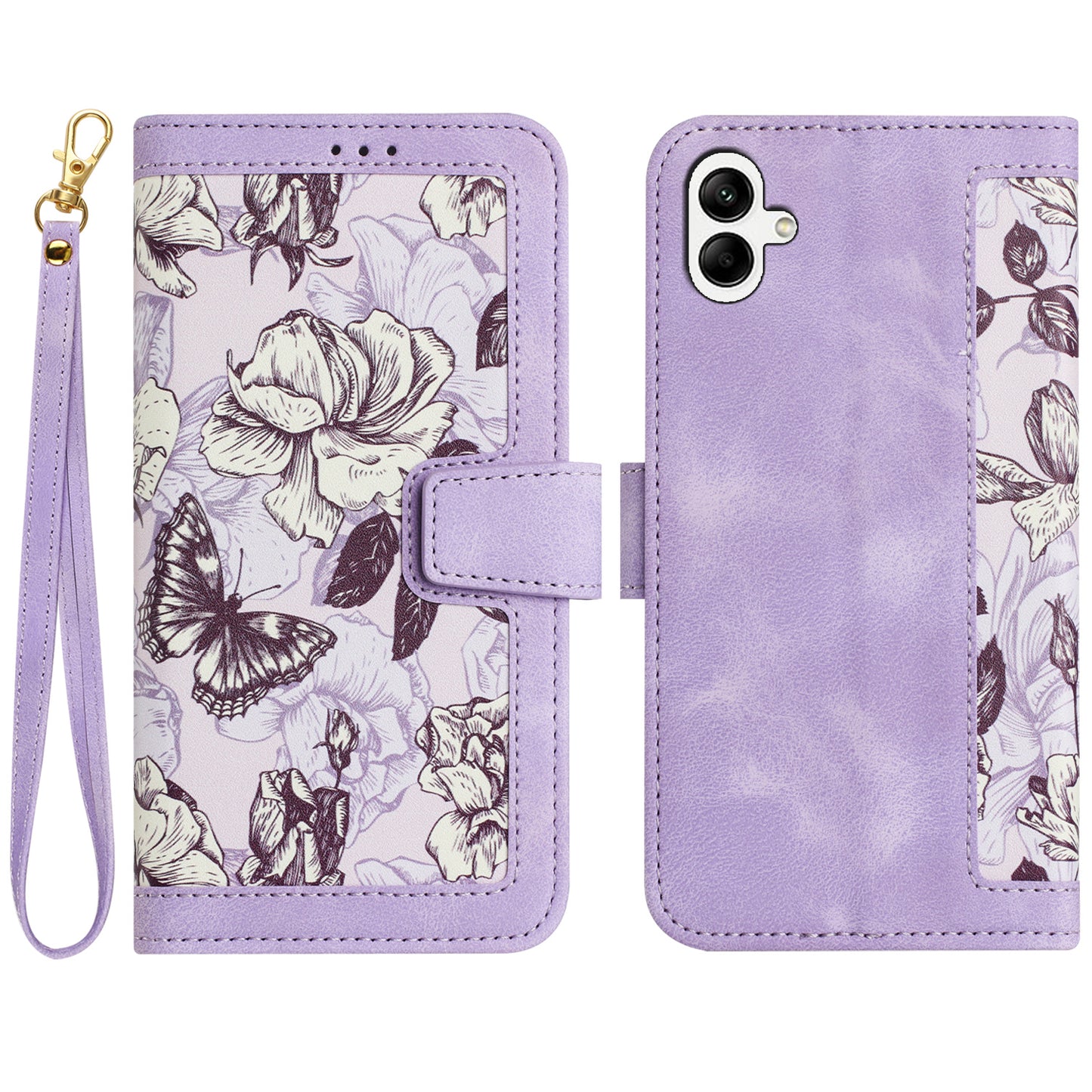For Samsung Galaxy A06 Case PU Leather Floral Phone Cover with Card Slots - Light Purple