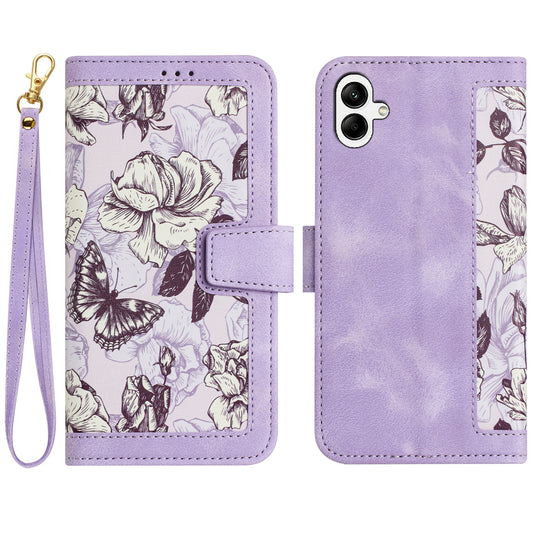 For Samsung Galaxy A06 Case PU Leather Floral Phone Cover with Card Slots - Light Purple
