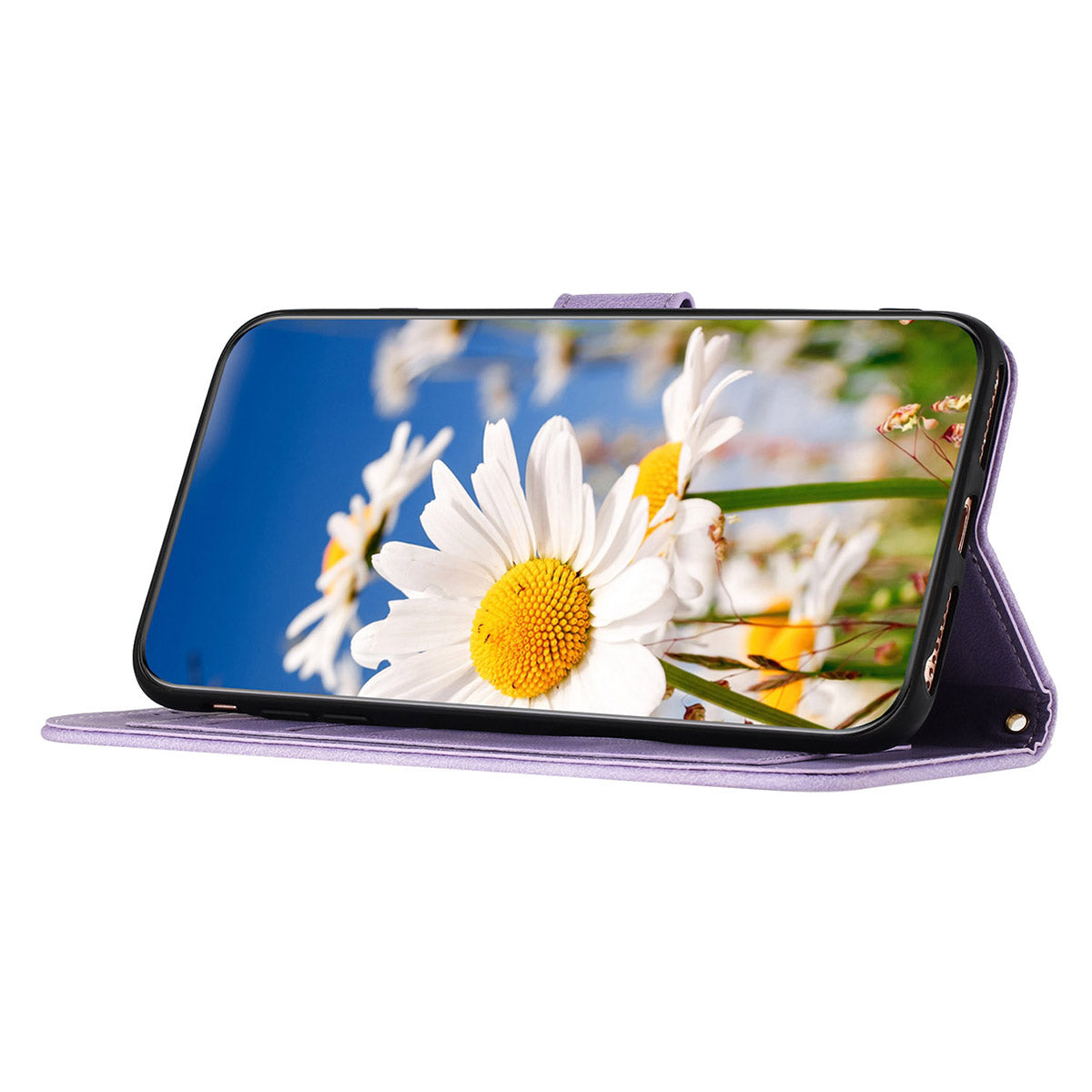 For Samsung Galaxy A06 Case PU Leather Floral Phone Cover with Card Slots - Light Purple