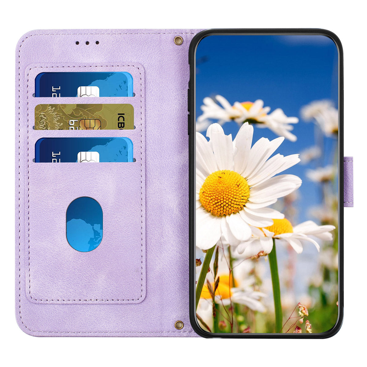 For Samsung Galaxy A06 Case PU Leather Floral Phone Cover with Card Slots - Light Purple