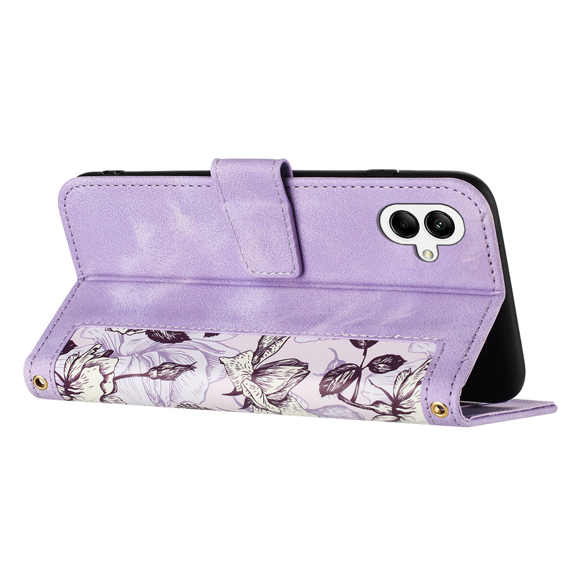 For Samsung Galaxy A06 Case PU Leather Floral Phone Cover with Card Slots - Light Purple