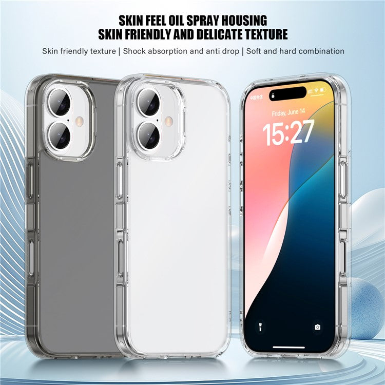For iPhone 16 Plus Case Shockproof TPU+PC Matte Back Cover - Brown