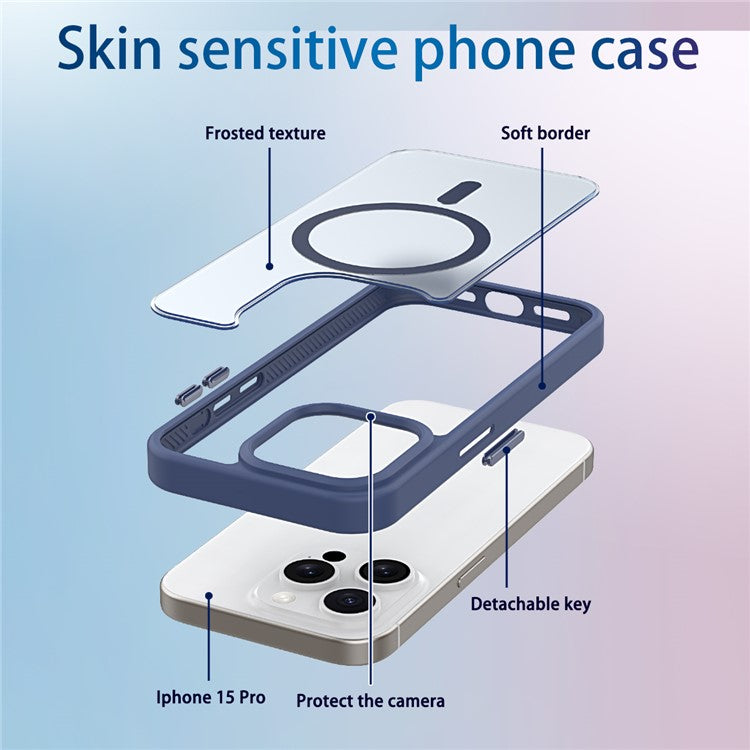 For iPhone 16 Pro Case Compatible with MagSafe Skin-Touch TPU+PC Matte Phone Cover - Blue