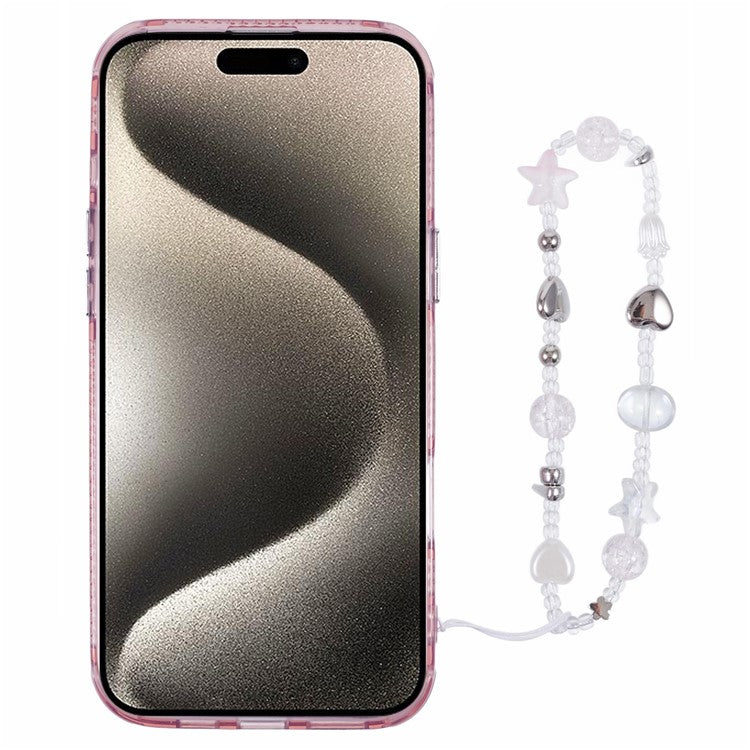 For iPhone 16 Plus Case Butterfly Kickstand PC+TPU IMD Phone Cover with Lens Film / Beaded Strap - Ripple Pattern / Silver
