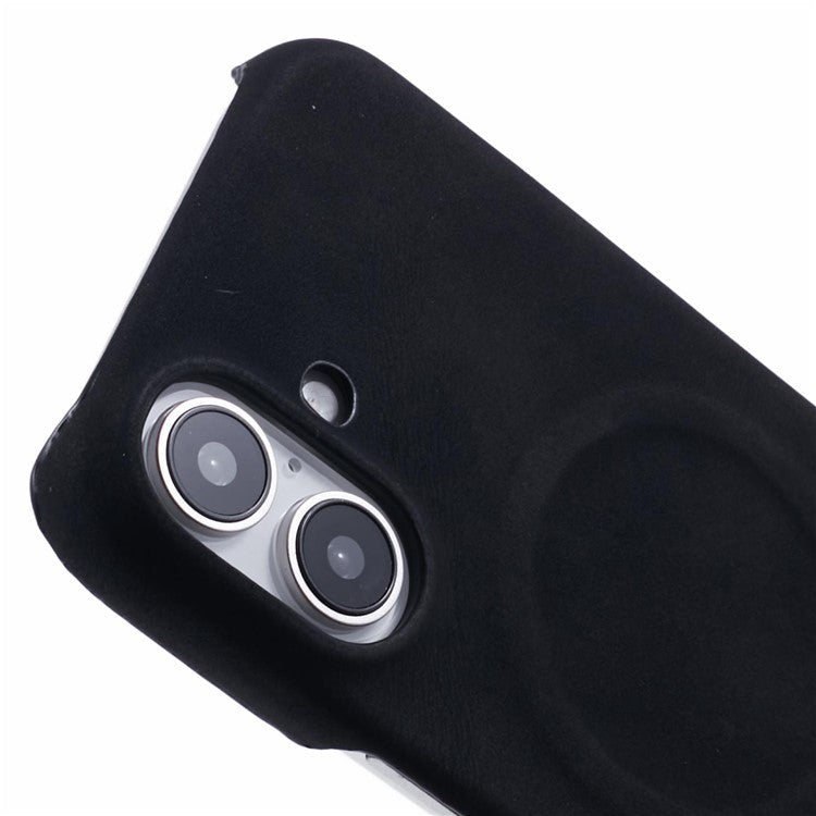 For iPhone 16 Plus Case Compatible with MagSafe Skin-Touch Leather+PC Back Cover - Black