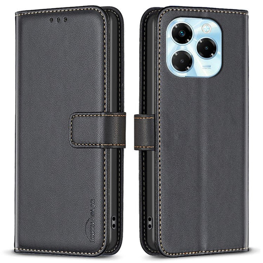 BINFEN COLOR BF17 For Infinix Note 40X 5G Case Wallet Folio Flip Leather Cover - Black