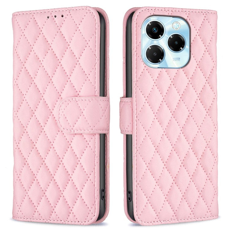 BINFEN COLOR BF Style-14 For Infinix Note 40X 5G Case Rhombus Phone Leather Cover Stand - Pink