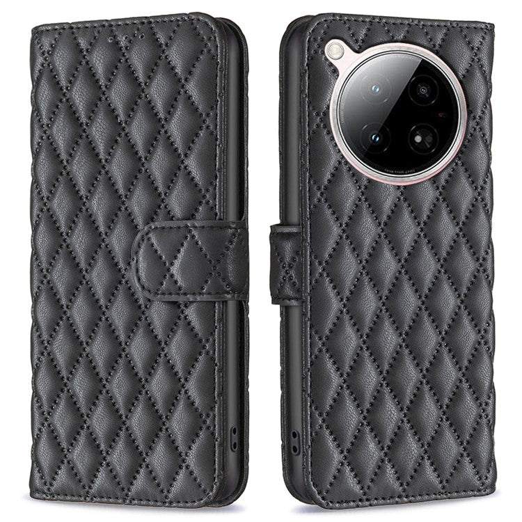 BINFEN COLOR BF Style-14 For Infinix Zero 40 4G Case Rhombus Phone Leather Cover Stand - Black