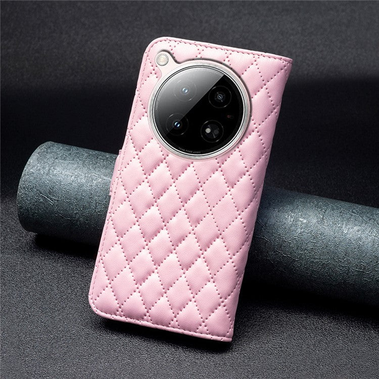 BINFEN COLOR BF Style-14 For Infinix Zero 40 4G Case Rhombus Phone Leather Cover Stand - Pink