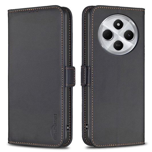BINFEN COLOR BF31 For Xiaomi Poco C75 4G / Redmi 14R 5G / 14C 4G Case PU Leather Flip Folio Phone Wallet Cover - Black