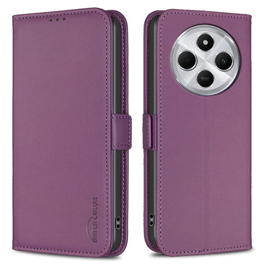 BINFEN COLOR BF31 For Xiaomi Poco C75 4G / Redmi 14R 5G / 14C 4G Case PU Leather Flip Folio Phone Wallet Cover - Dark Purple