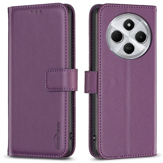 BINFEN COLOR BF17 For Xiaomi Redmi 14C 4G Case Wallet Folio Flip Leather Cover - Dark Purple