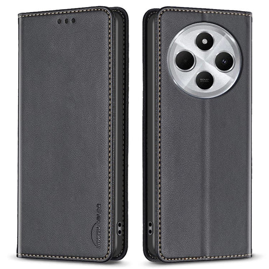 BINFEN COLOR BF18 For Xiaomi Poco C75 4G / Redmi 14R 5G / 14C 4G Case PU Leather Card Holder Phone Cover - Black