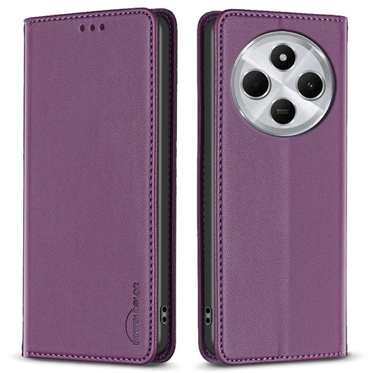 BINFEN COLOR BF18 For Xiaomi Poco C75 4G / Redmi 14R 5G / 14C 4G Case PU Leather Card Holder Phone Cover - Dark Purple