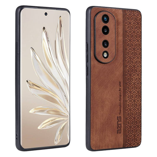 AZNS Anti-scratch Slim Cell Phone Case for Honor 70 5G, Imprinted Pattern PU Leather Coated TPU Back Cover - Brown