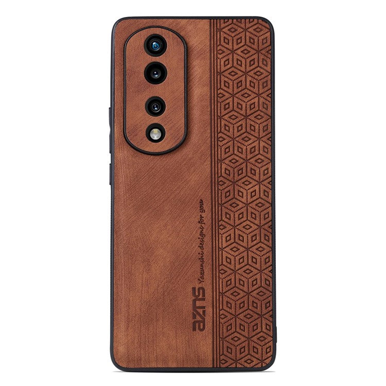 AZNS Anti-scratch Slim Cell Phone Case for Honor 70 5G, Imprinted Pattern PU Leather Coated TPU Back Cover - Brown