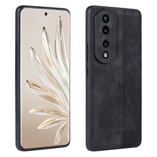AZNS Anti-scratch Slim Cell Phone Case for Honor 70 5G, Imprinted Pattern PU Leather Coated TPU Back Cover - Black