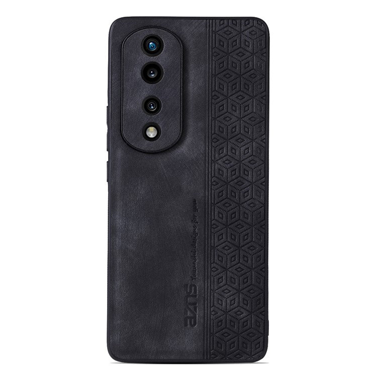 AZNS Anti-scratch Slim Cell Phone Case for Honor 70 5G, Imprinted Pattern PU Leather Coated TPU Back Cover - Black