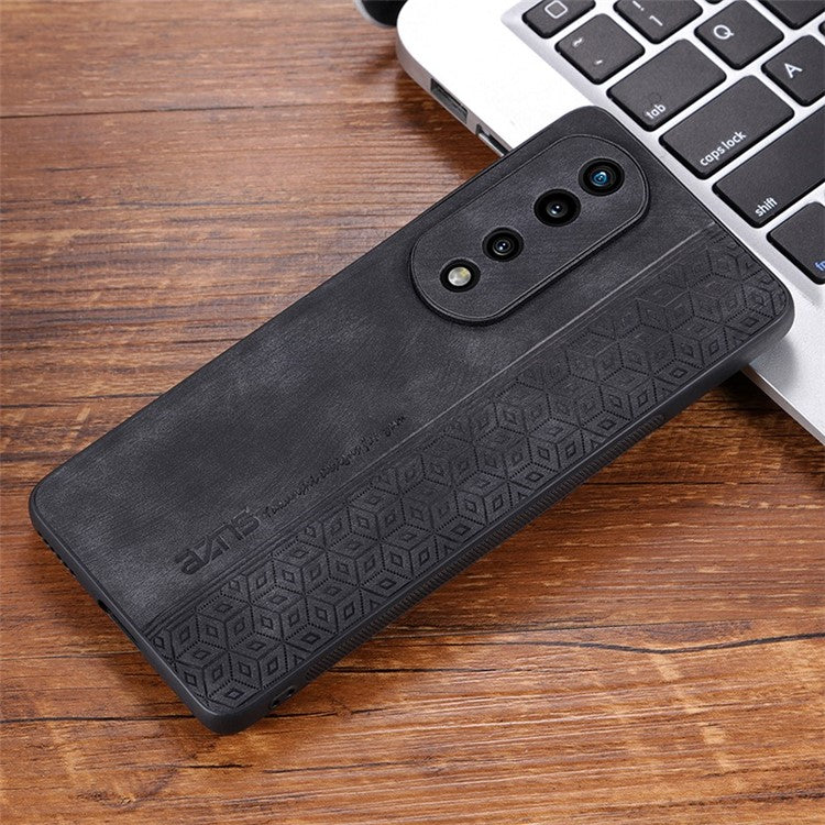 AZNS Anti-scratch Slim Cell Phone Case for Honor 70 5G, Imprinted Pattern PU Leather Coated TPU Back Cover - Black
