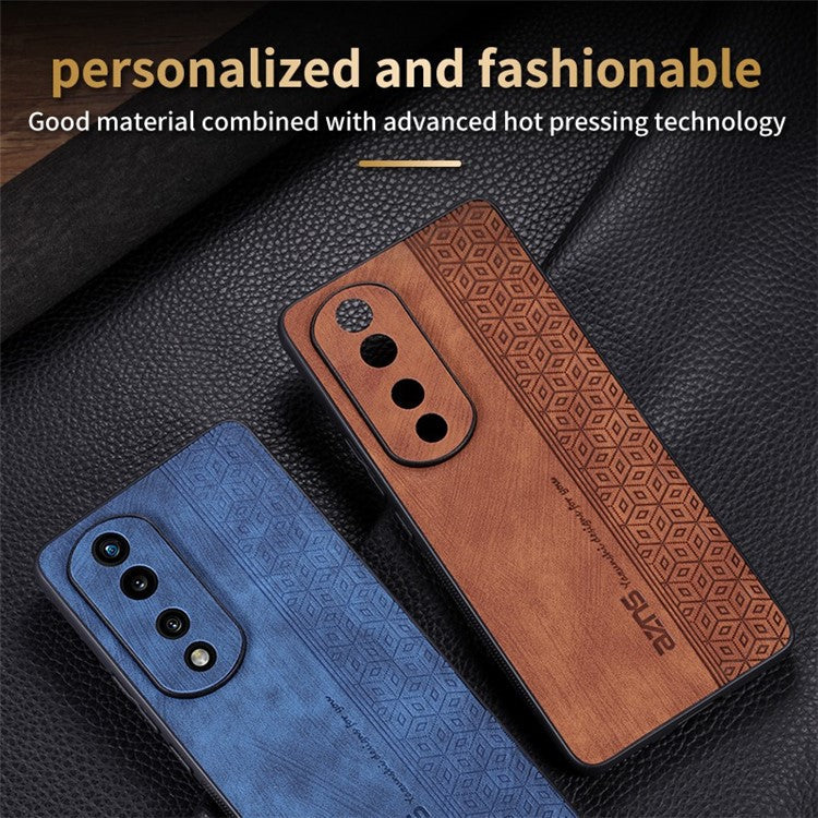 AZNS Anti-scratch Slim Cell Phone Case for Honor 70 5G, Imprinted Pattern PU Leather Coated TPU Back Cover - Purple