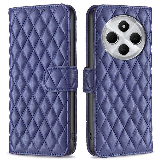 BINFEN COLOR BF Style-14 For Xiaomi Redmi 14C 4G Case Rhombus Phone Leather Cover Stand - Blue