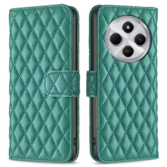 BINFEN COLOR BF Style-14 For Xiaomi Redmi 14C 4G Case Rhombus Phone Leather Cover Stand - Green