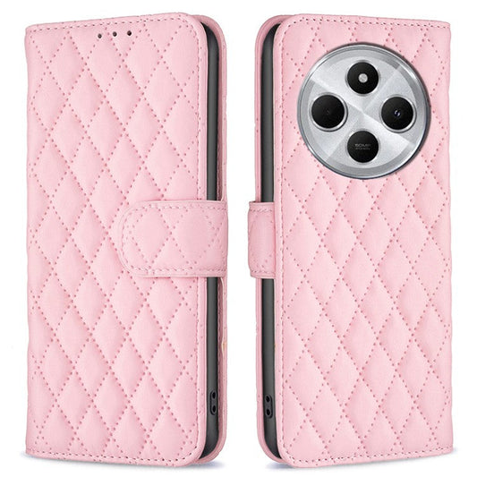 BINFEN COLOR BF Style-14 For Xiaomi Redmi 14C 4G Case Rhombus Phone Leather Cover Stand - Pink