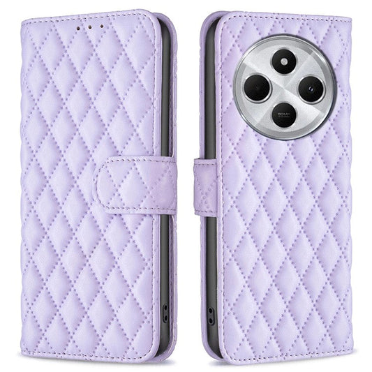 BINFEN COLOR BF Style-14 For Xiaomi Redmi 14C 4G Case Rhombus Phone Leather Cover Stand - Purple