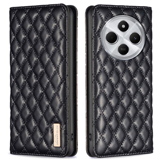 BINFEN COLOR BF Style-16 For Xiaomi Redmi 14C 4G Case Card Slots Rhombus Leather Cover - Black