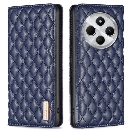 BINFEN COLOR BF Style-16 For Xiaomi Redmi 14C 4G Case Card Slots Rhombus Leather Cover - Blue