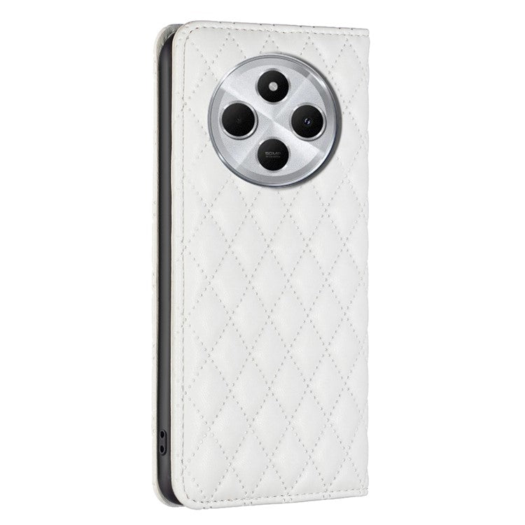BINFEN COLOR BF Style-16 For Xiaomi Redmi 14C 4G Case Card Slots Rhombus Leather Cover - White