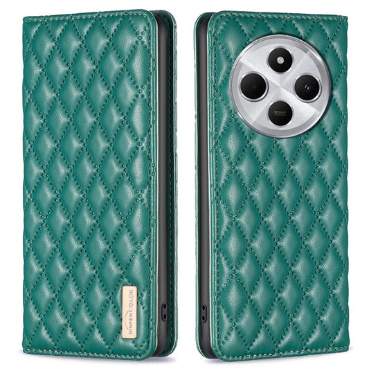BINFEN COLOR BF Style-16 For Xiaomi Redmi 14C 4G Case Card Slots Rhombus Leather Cover - Green