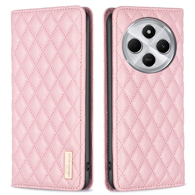 BINFEN COLOR BF Style-16 For Xiaomi Redmi 14C 4G Case Card Slots Rhombus Leather Cover - Pink