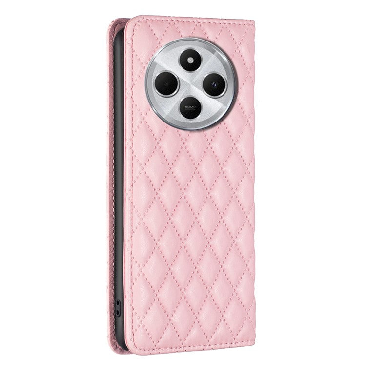 BINFEN COLOR BF Style-16 For Xiaomi Redmi 14C 4G Case Card Slots Rhombus Leather Cover - Pink