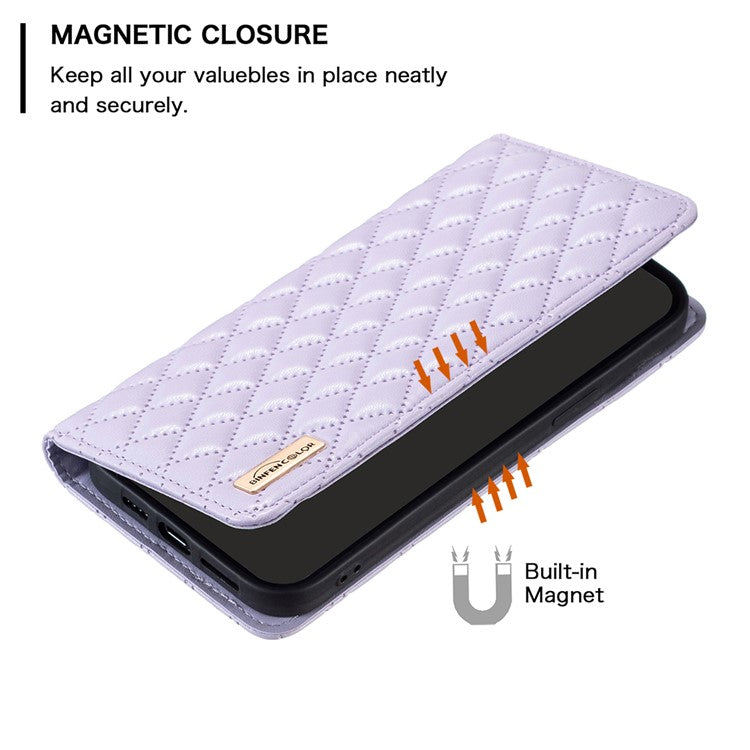 BINFEN COLOR BF Style-16 For Xiaomi Redmi 14C 4G Case Card Slots Rhombus Leather Cover - Purple