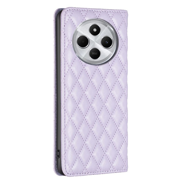 BINFEN COLOR BF Style-16 For Xiaomi Redmi 14C 4G Case Card Slots Rhombus Leather Cover - Purple