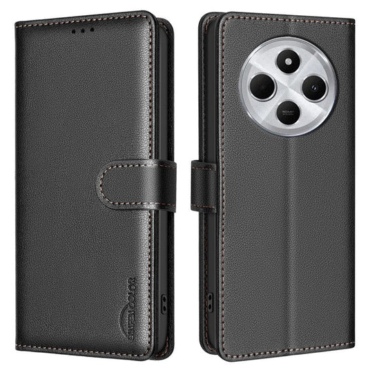 BINFEN COLOR BF32 For Xiaomi Poco C75 4G / Redmi 14R 5G / 14C 4G Leather Case Wallet RFID Blocking Phone Cover - Black