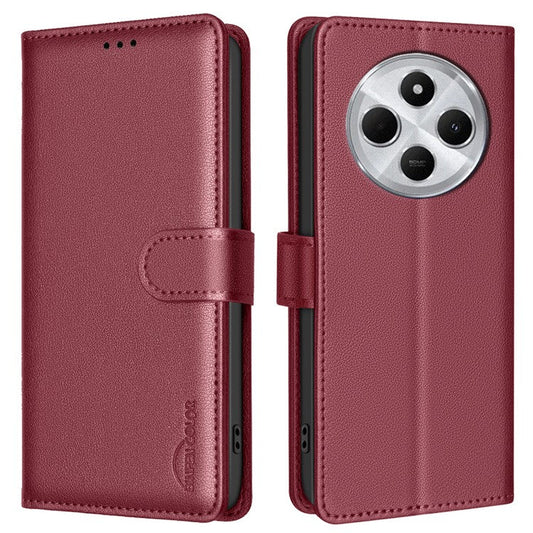 BINFEN COLOR BF32 For Xiaomi Poco C75 4G / Redmi 14R 5G / 14C 4G Leather Case Wallet RFID Blocking Phone Cover - Red