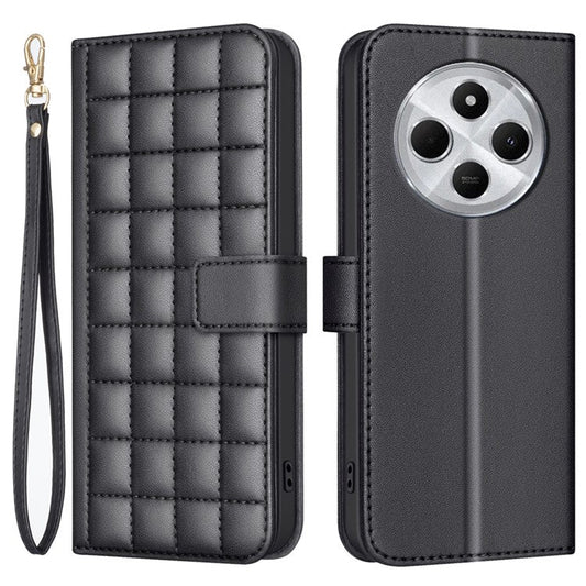 BINFEN COLOR BF34 for Xiaomi Redmi 14C 4G Leather Case Wallet Square Grid Phone Cover - Black