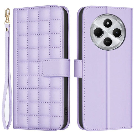 BINFEN COLOR BF34 for Xiaomi Redmi 14C 4G Leather Case Wallet Square Grid Phone Cover - Light Purple