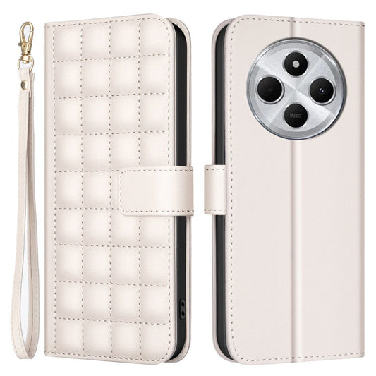 BINFEN COLOR BF34 for Xiaomi Redmi 14C 4G Leather Case Wallet Square Grid Phone Cover - Beige