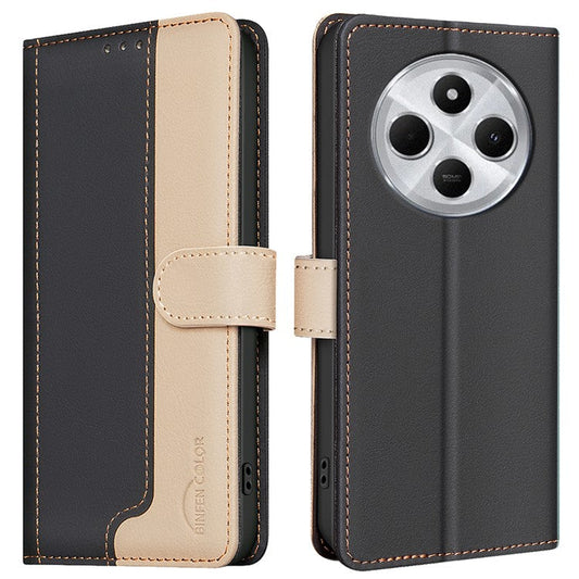 BINFEN COLOR BF33 for Xiaomi Poco C75 4G / Redmi 14R 5G / 14C 4G Leather Case Splicing Color RFID Blocking - Black