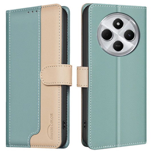 BINFEN COLOR BF33 for Xiaomi Poco C75 4G / Redmi 14R 5G / 14C 4G Leather Case Splicing Color RFID Blocking - Green
