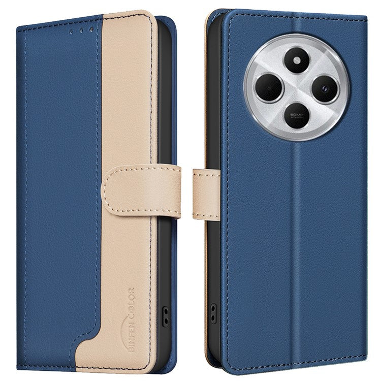 BINFEN COLOR BF33 for Xiaomi Poco C75 4G / Redmi 14R 5G / 14C 4G Leather Case Splicing Color RFID Blocking - Blue